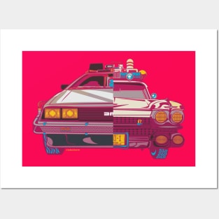 Half n Half Delorean and Ecto 1 Posters and Art